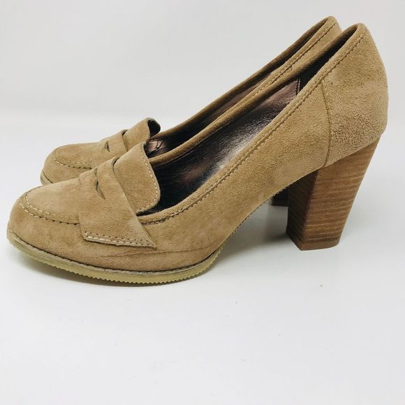 Hush Puppies Shoes Hush Puppies Eden Tan Suede Loafer Heels Poshmark
